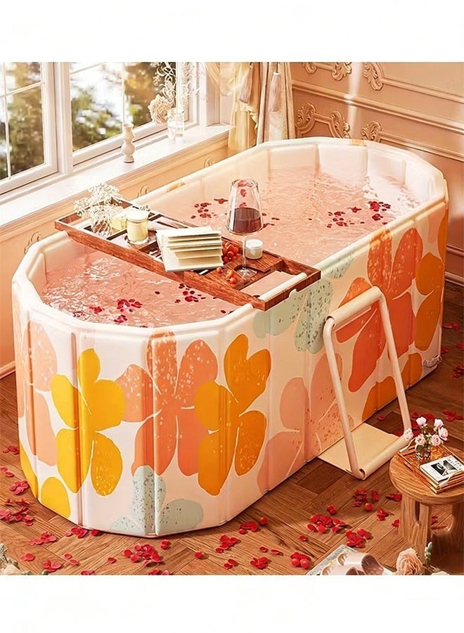 بيوينتي 120 * 80 * 50 سم قابل للطي البالغين حوض الاستحمام ، حوض التغطية المحمولة مع شبكة ألياف PVC قوية ومكافحة الخدش ، مواد مقاومة للماء سميكة ، طلاء الطباعة ، تخزين سهل ، لا تركيب منزل سبا حوض الاستحمام لشخصين بطانات الحمام وأنابيب الصرف للاستخدام المنزلي - Image 2